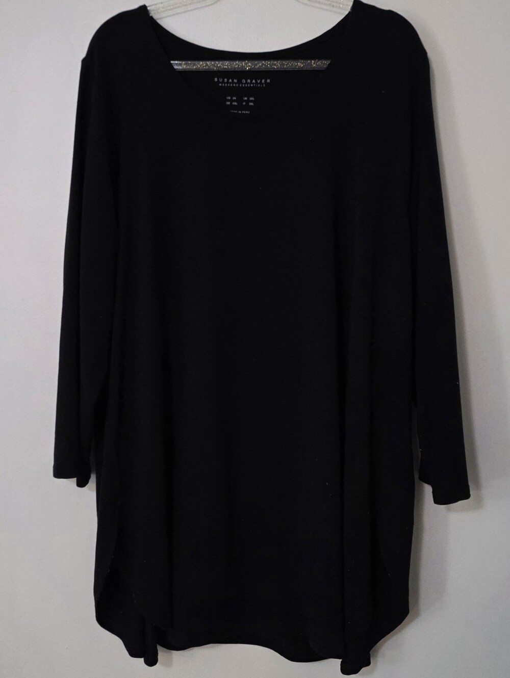 Susan Graver Weekend Essentials Black Liquid Knit Tunic Top Timeless Classic 2X